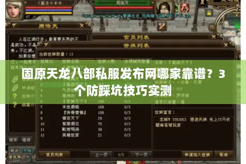 固原天龙八部私服发布网哪家靠谱？3个防踩坑技巧实测