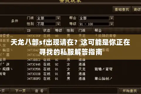 天龙八部sf出现请在？这可能是你正在寻找的私服解答指南