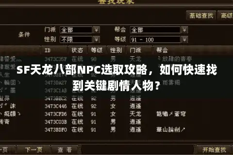 SF天龙八部NPC选取攻略，如何快速找到关键剧情人物？