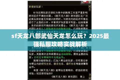 sf天龙八部武仙天龙怎么玩？2025最强私服攻略实战解析