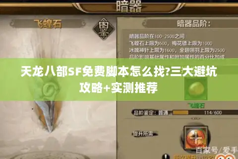 天龙八部SF免费脚本怎么找?三大避坑攻略+实测推荐