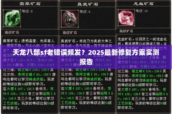 天龙八部sf老错误频发?2025最新修复方案实测报告 天龙八部sf老错误频发?2025最新修复方案实测报告