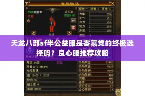 天龙八部sf半公益服是零氪党的终极选择吗？良心服推荐攻略