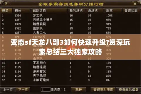 变态sf天龙八部3如何快速升级?资深玩家总结三大独家攻略 变态sf天龙八部3如何快速升级?资深玩家总结三大独家攻略