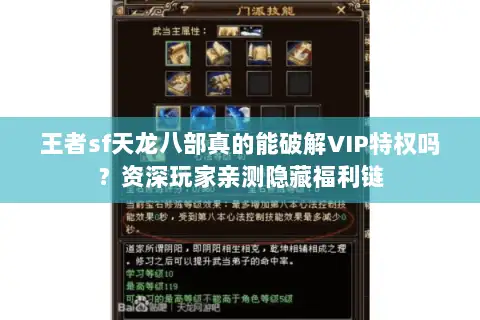 王者sf天龙八部真的能破解VIP特权吗？资深玩家亲测隐藏福利链
