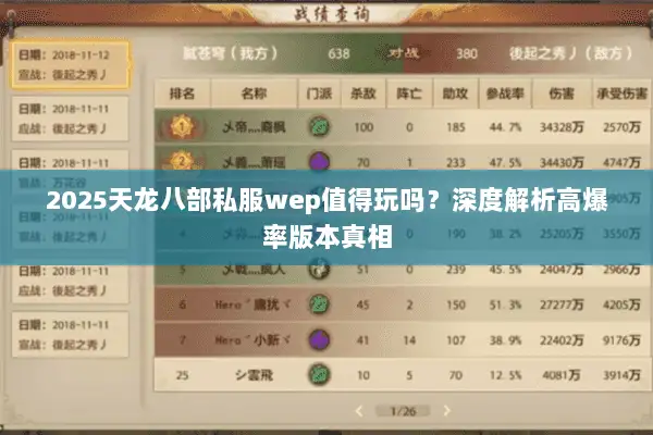 2025天龙八部私服wep值得玩吗？深度解析高爆率版本真相