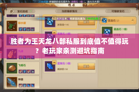 胜者为王天龙八部私服到底值不值得玩？老玩家亲测避坑指南