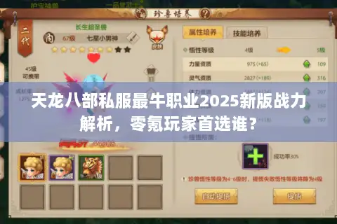 天龙八部私服最牛职业2025新版战力解析，零氪玩家首选谁？