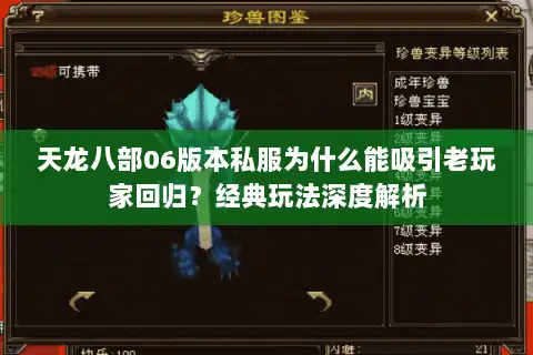 天龙八部06版本私服为什么能吸引老玩家回归？经典玩法深度解析