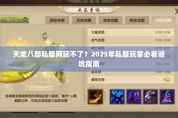 天龙八部私服网玩不了？2025年私服玩家必看避坑指南