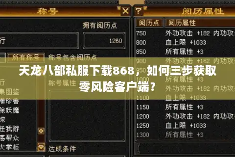 天龙八部私服下载868，如何三步获取零风险客户端？