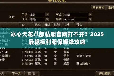 冰心天龙八部私服官网打不开？2025最稳福利服保姆级攻略