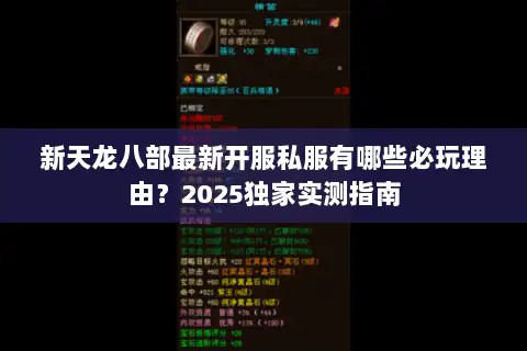 新天龙八部最新开服私服有哪些必玩理由？2025独家实测指南