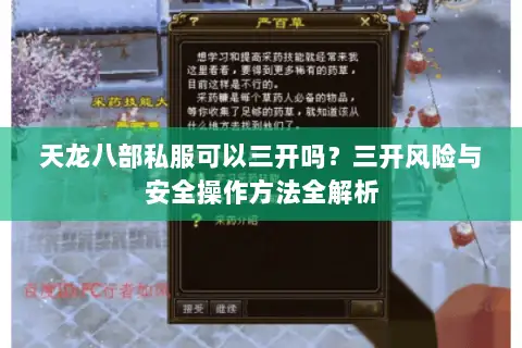 天龙八部私服可以三开吗?三开风险与安全操作方法全解析 天龙八部私服可以三开吗?三开风险与安全操作方法全解析