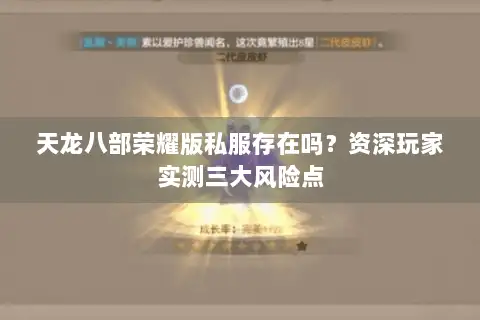 天龙八部荣耀版私服存在吗？资深玩家实测三大风险点