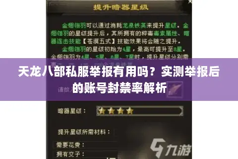 天龙八部私服举报有用吗?实测举报后的账号封禁率解析 天龙八部私服举报有用吗?实测举报后的账号封禁率解析