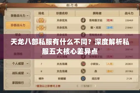 天龙八部私服有什么不同？深度解析私服五大核心差异点