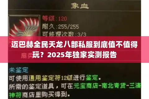 迈巴赫全民天龙八部私服到底值不值得玩？2025年独家实测报告