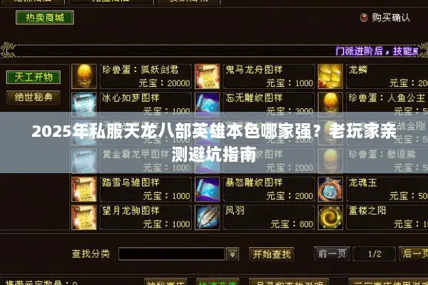 2025年私服天龙八部英雄本色哪家强？老玩家亲测避坑指南