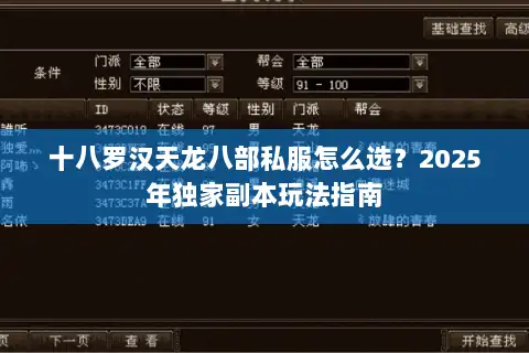 十八罗汉天龙八部私服怎么选？2025年独家副本玩法指南