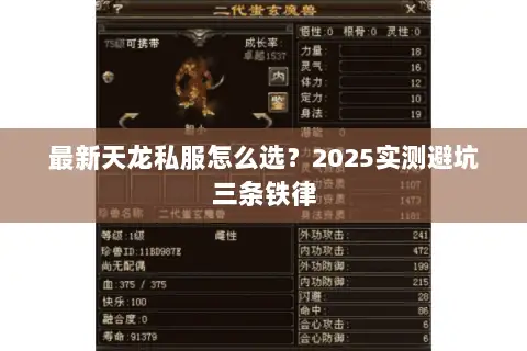 最新天龙私服怎么选？2025实测避坑三条铁律