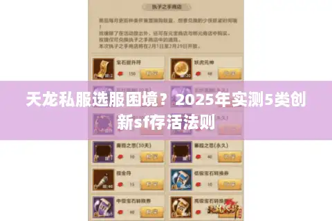 天龙私服选服困境?2025年实测5类创新sf存活法则 天龙私服选服困境?2025年实测5类创新sf存活法则