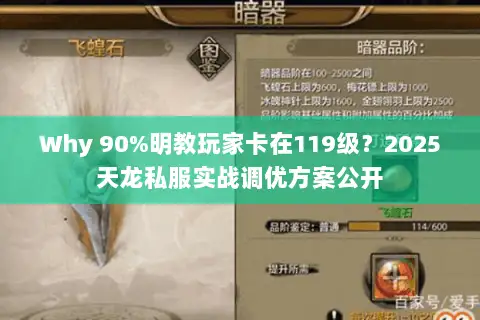 Why 90%明教玩家卡在119级？2025天龙私服实战调优方案公开