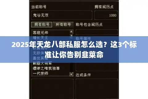 2025年天龙八部私服怎么选？这3个标准让你告别韭菜命