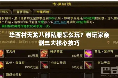 华西村天龙八部私服怎么玩？老玩家亲测三大核心技巧