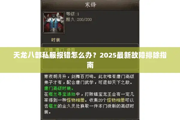 天龙八部私服报错怎么办？2025最新故障排除指南