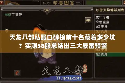 天龙八部私服口碑榜前十名藏着多少坑？实测58服总结出三大暴雷预警