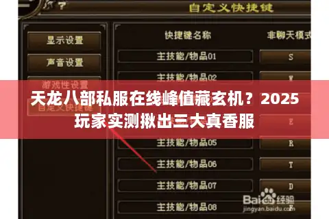 天龙八部私服在线峰值藏玄机？2025玩家实测揪出三大真香服