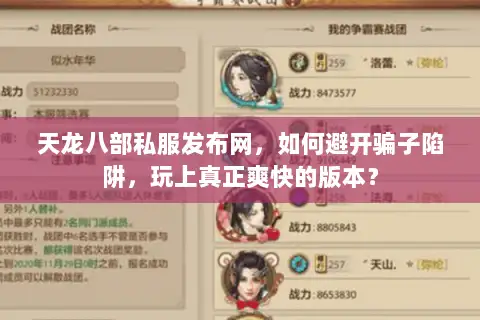 天龙八部私服发布网，如何避开骗子陷阱，玩上真正爽快的版本？