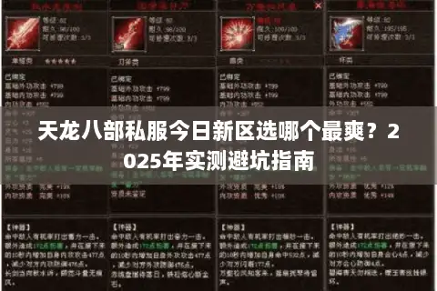 天龙八部私服今日新区选哪个最爽？2025年实测避坑指南