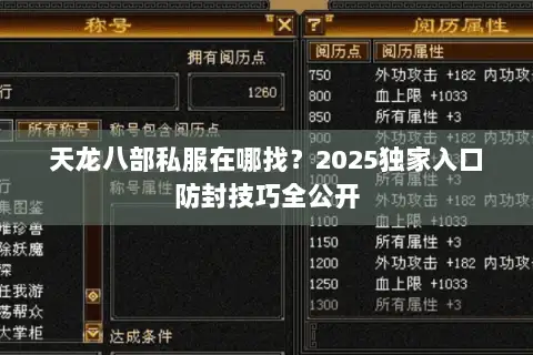 天龙八部私服在哪找?2025独家入口防封技巧全公开 天龙八部私服在哪找?2025独家入口防封技巧全公开