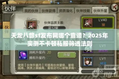 天龙八部sf发布网哪个靠谱？2025年实测不卡顿私服筛选法则