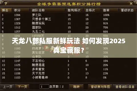 天龙八部私服新鲜玩法 如何发现2025真宝藏服? 天龙八部私服新鲜玩法 如何发现2025真宝藏服?