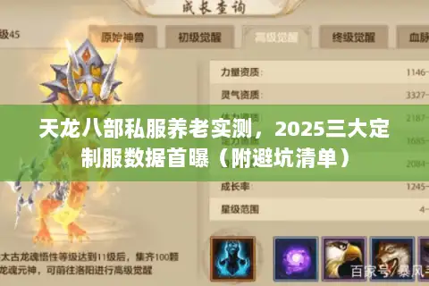天龙八部私服养老实测，2025三大定制服数据首曝（附避坑清单）