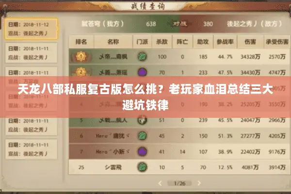 天龙八部私服复古版怎么挑？老玩家血泪总结三大避坑铁律