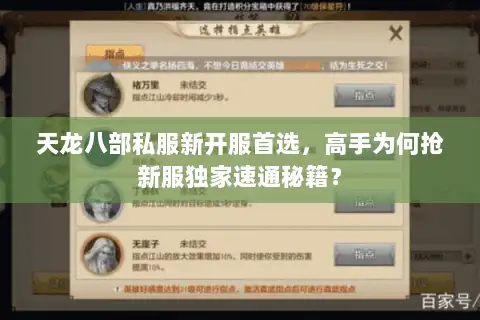 天龙八部私服新开服首选,高手为何抢新服独家速通秘籍? 天龙八部私服新开服首选,高手为何抢新服独家速通秘籍?