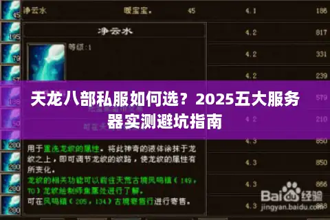 天龙八部私服如何选？2025五大服务器实测避坑指南
