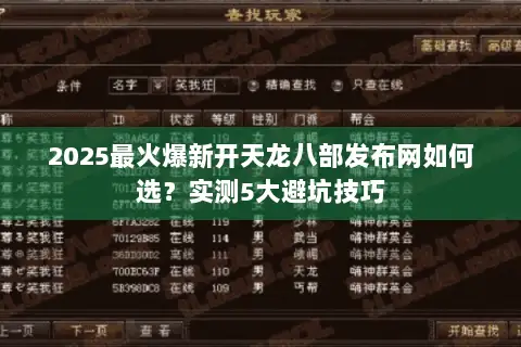 2025最火爆新开天龙八部发布网如何选？实测5大避坑技巧