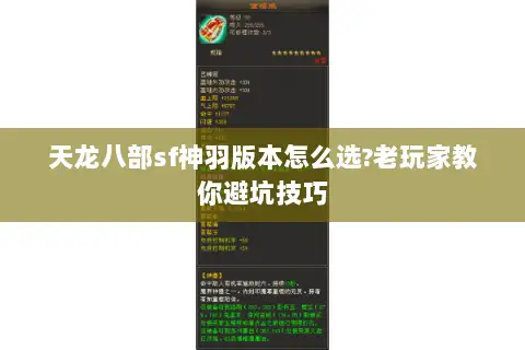 天龙八部sf神羽版本怎么选?老玩家教你避坑技巧