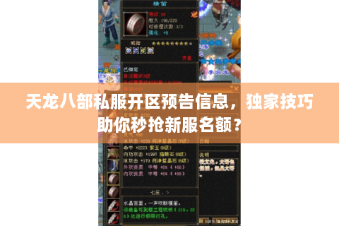 天龙八部私服开区预告信息,独家技巧助你秒抢新服名额? 天龙八部私服开区预告信息,独家技巧助你秒抢新服名额?