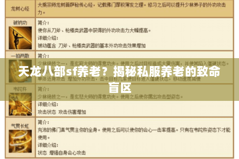 天龙八部sf养老?揭秘私服养老的致命盲区 天龙八部sf养老?揭秘私服养老的致命盲区