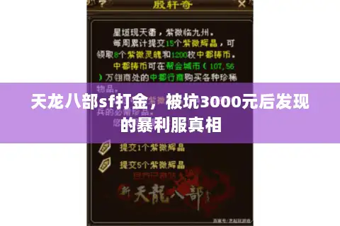 天龙八部sf打金，被坑3000元后发现的暴利服真相