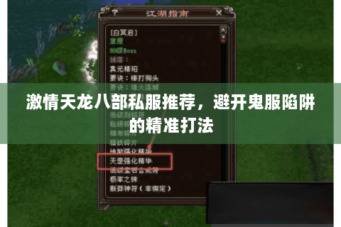 激情天龙八部私服推荐，避开鬼服陷阱的精准打法