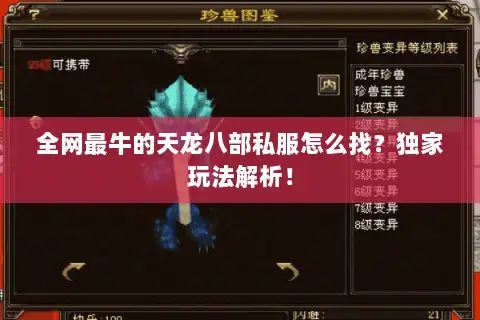 全网最牛的天龙八部私服怎么找?独家玩法解析! 全网最牛的天龙八部私服怎么找?独家玩法解析!
