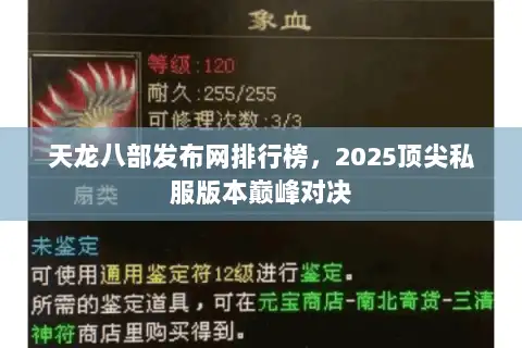 天龙八部发布网排行榜,2025顶尖私服版本巅峰对决 天龙八部发布网排行榜,2025顶尖私服版本巅峰对决