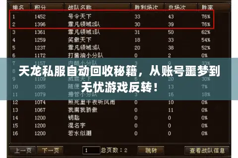 天龙私服自动回收秘籍,从账号噩梦到无忧游戏反转! 天龙私服自动回收秘籍,从账号噩梦到无忧游戏反转!
